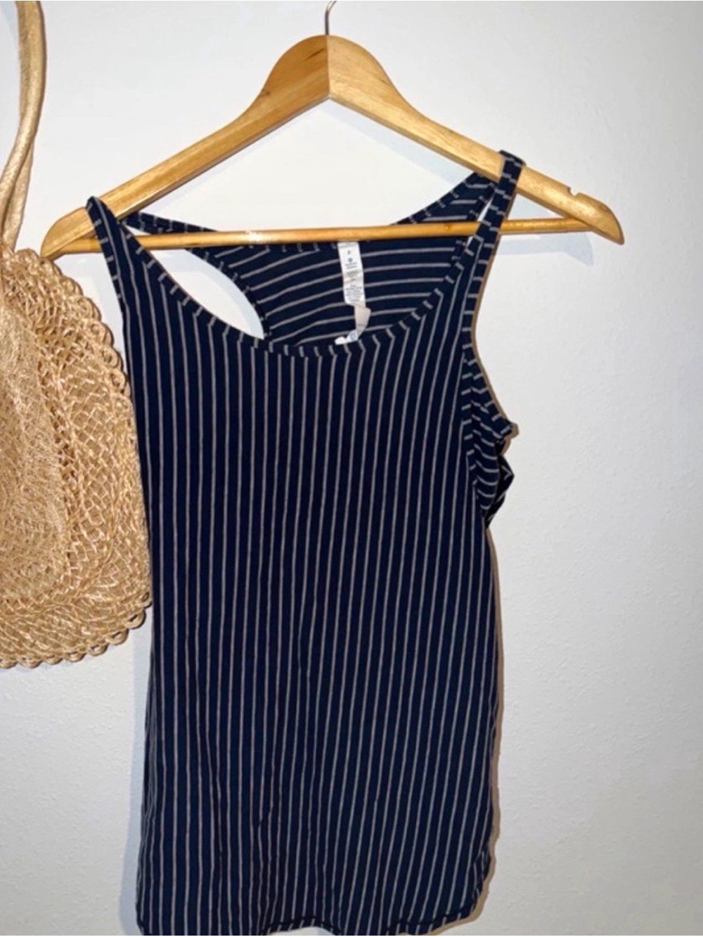 lululemon athletica Navy and White Pinstripe Tank Top